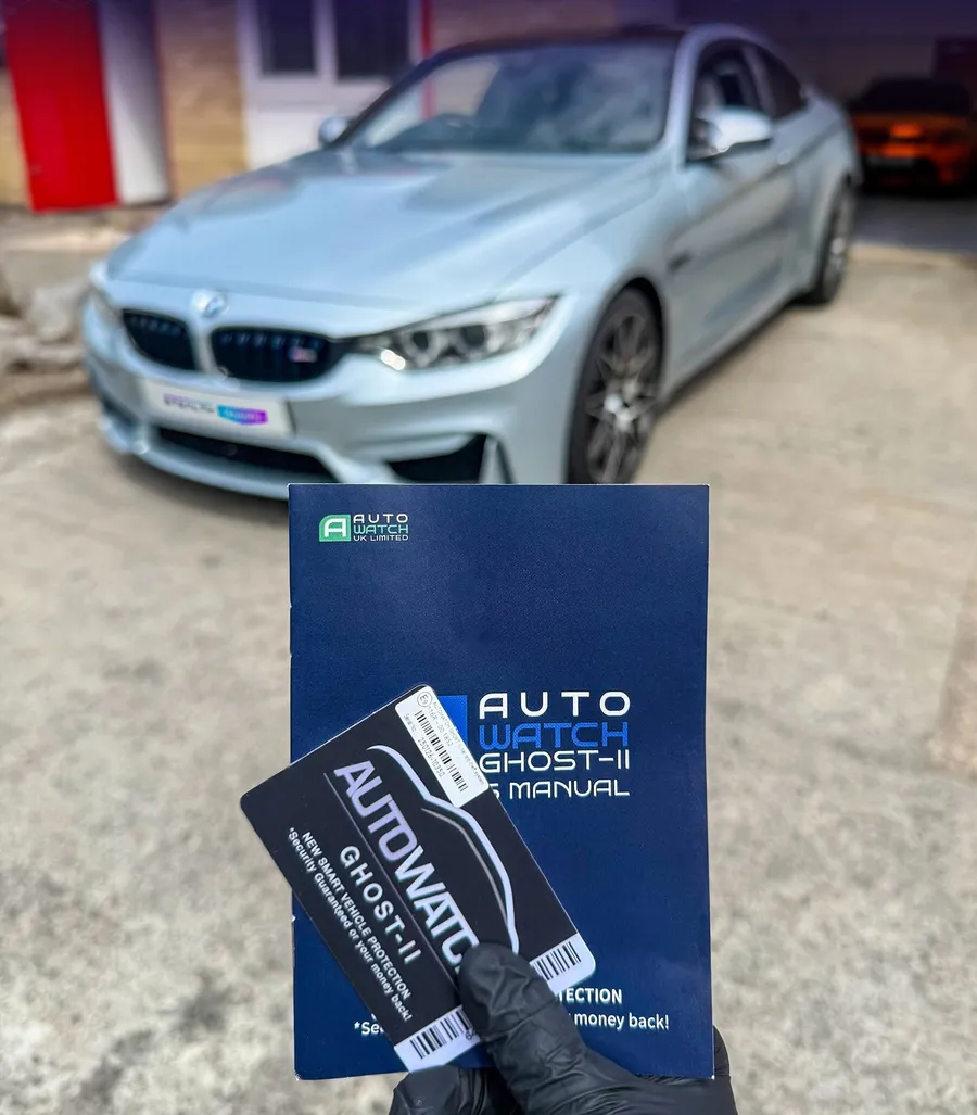 A silver BMW M4 fitted with an Autowatch Ghost immobiliser by Stealth Guard